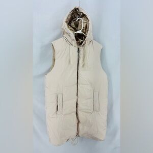 Bernardo Love EcoPlume Hooded Puffer Vest Beige Longline Insulated Women Large